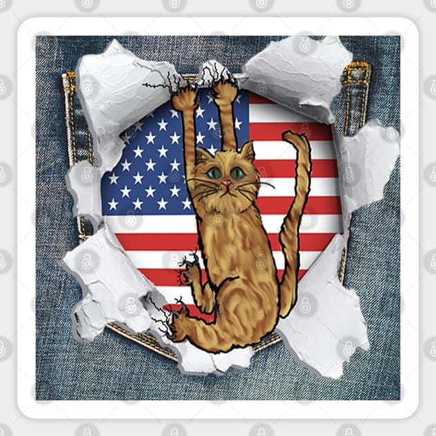 Funny Cat American Flag Cat Lover Gifts Sticker by tamdevo1
